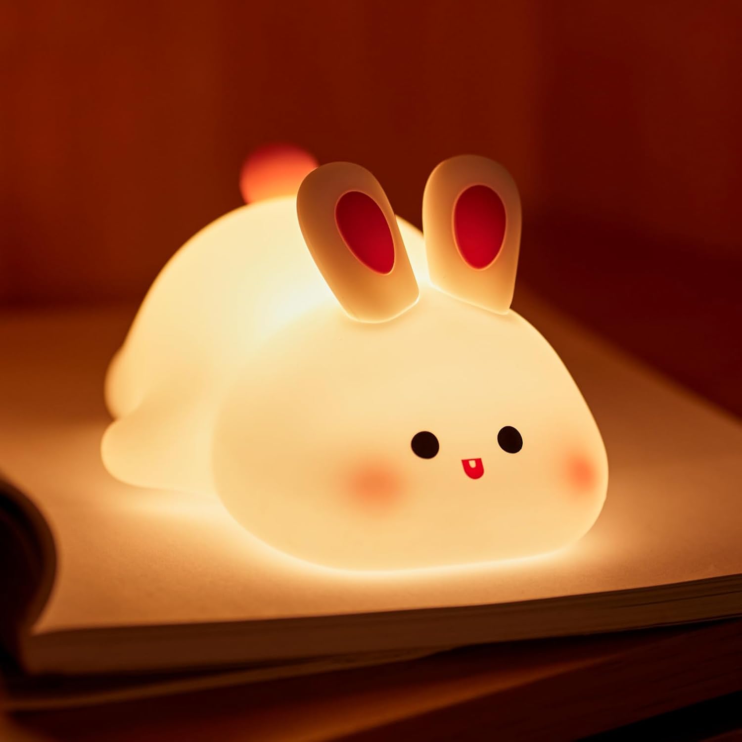 USB rechargeable big face rabbit night light smart bunny silicone pat light sleep light atmosphere light with three adjustable levels room decoration light birthday holiday gift