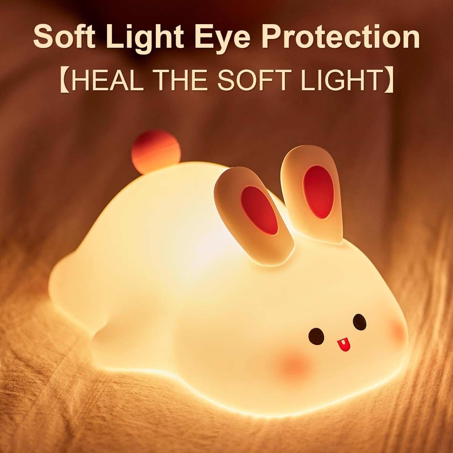 USB rechargeable big face rabbit night light smart bunny silicone pat light sleep light atmosphere light with three adjustable levels room decoration light birthday holiday gift