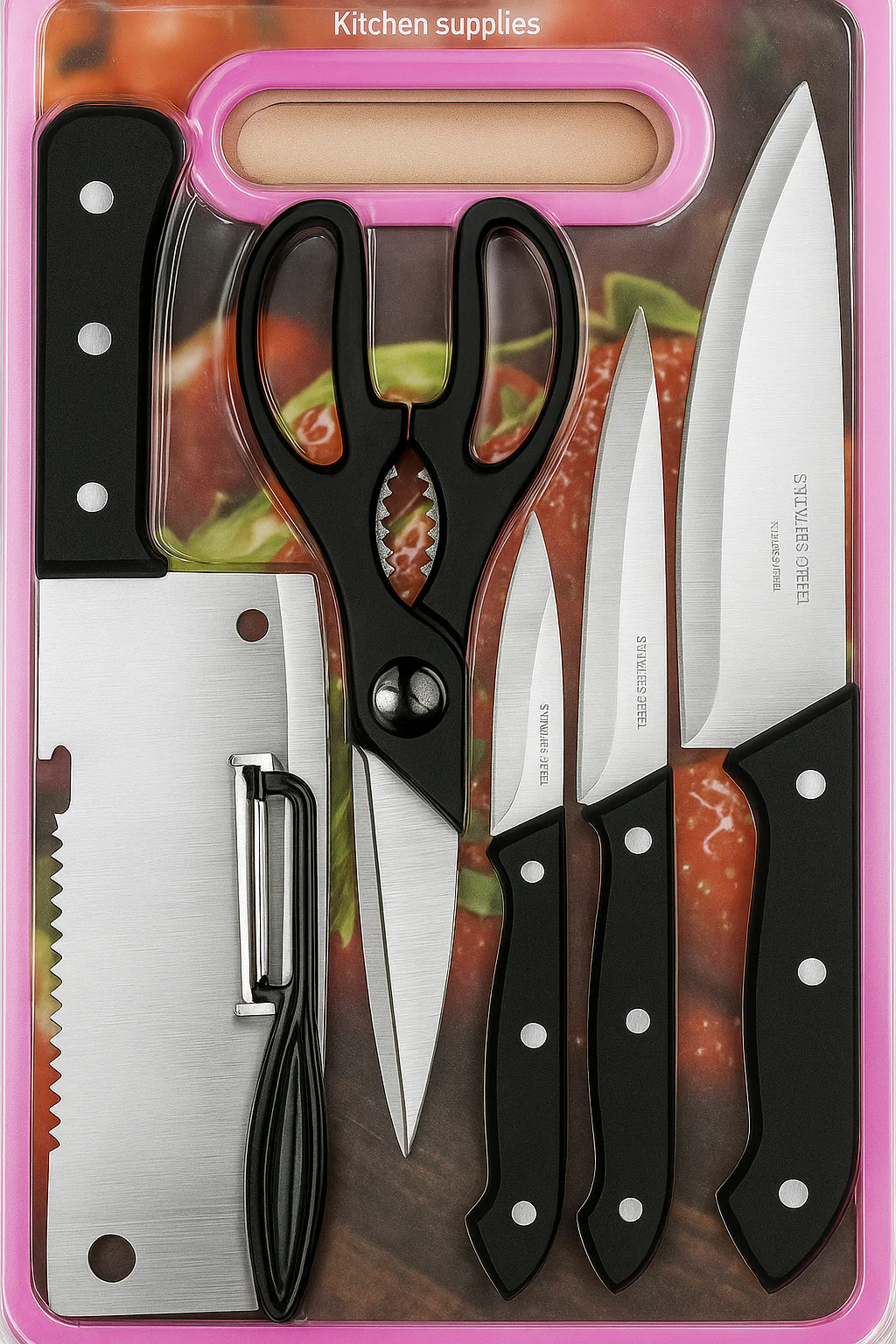 Premium 7-Piece Stainless Steel Kitchen Tool Set with Knives, Scissors & Peeler