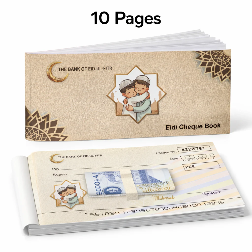 Eidi Cheque Book – 10 Pages | Cute Kids Eid Design