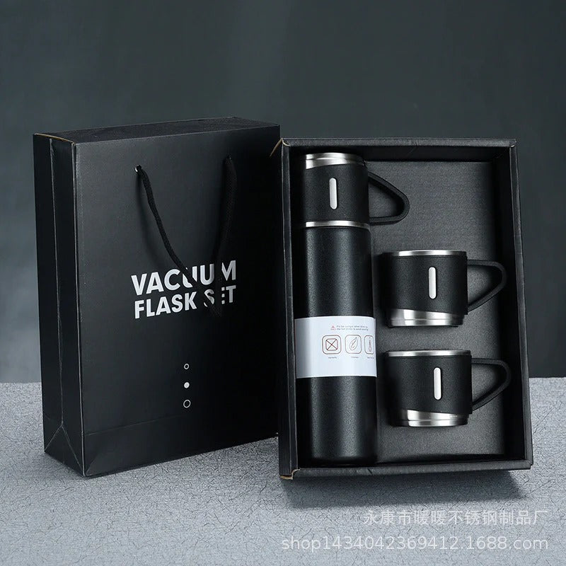 Steel Vacuum Flask Set with 3 Steel Cups-500ml