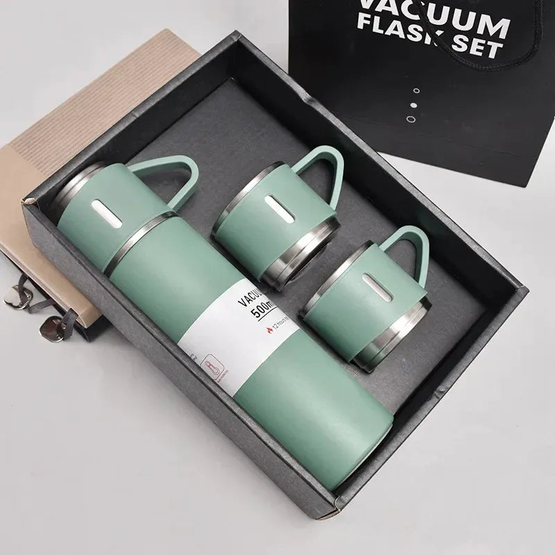 Steel Vacuum Flask Set with 3 Steel Cups-500ml